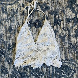 SOLD ON FB lace halter crop top with open back